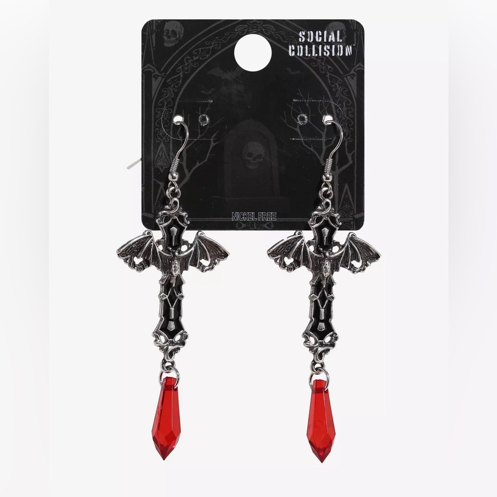 Social Collision‎ Bat Cross Drop Earrings Hot Topic